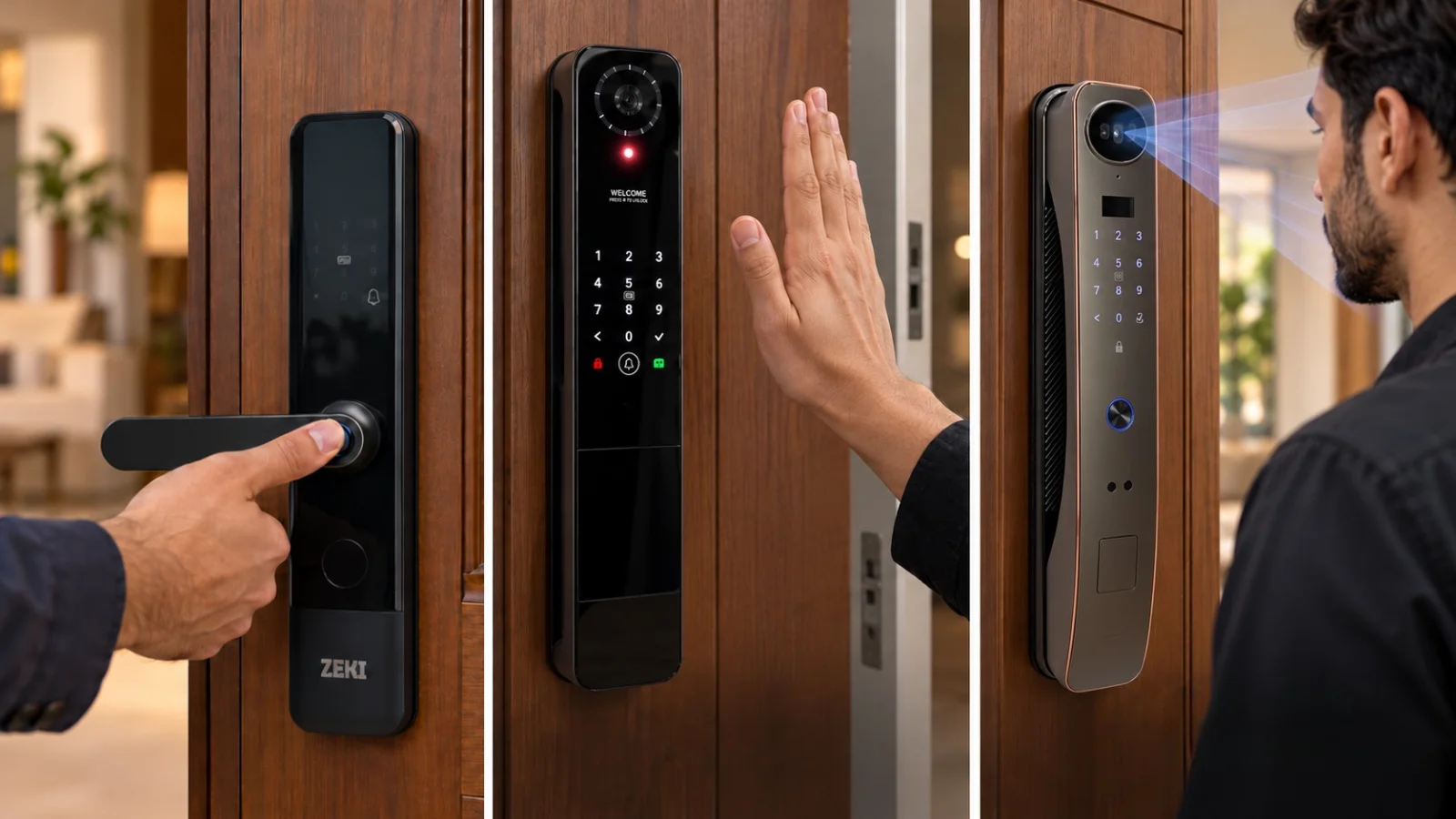 Smart lock biometric access comparison with fingerprint face recognition and palm vein recognition
